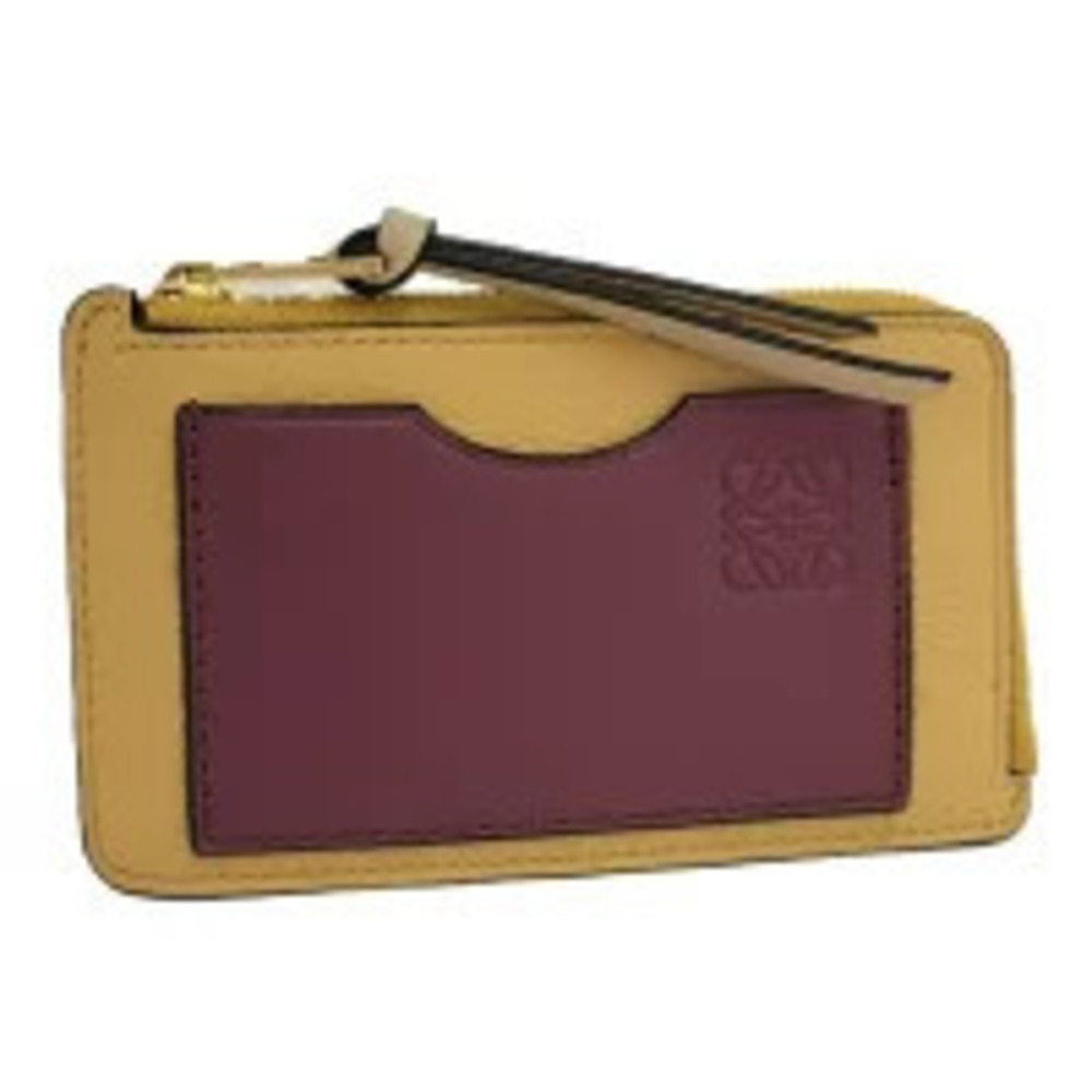 Loewe Anagram coin case Wallet Leather Yellow Bordeaux Purple